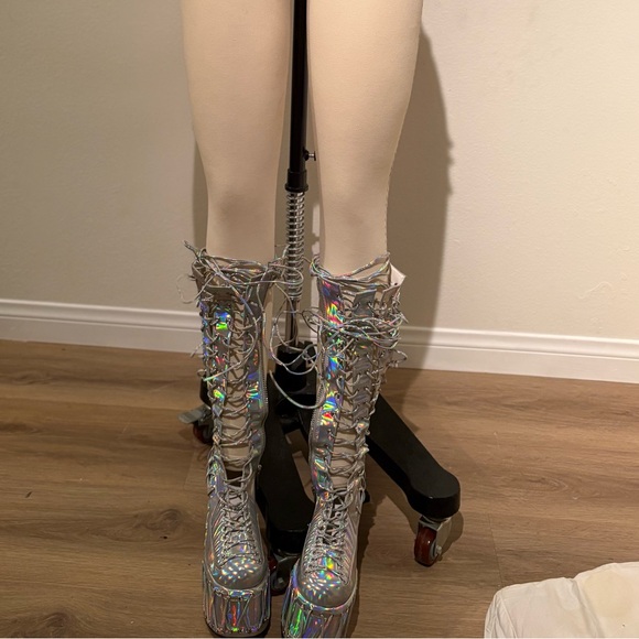 Dolls Kill Holographic Lace-Up platform Boots - Picture 5 of 15